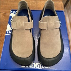 Unisex Birkenstock Reykjavik style slip on/mule in Nubuck Leather Taupe